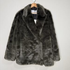 STAND STUDIO Saphira Faux Mink Brown Fur Coat Charcoal Taupe Size 36